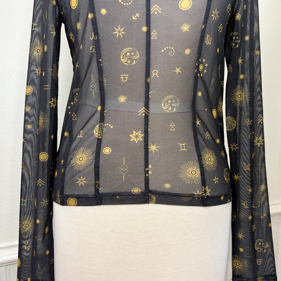 Noisy May Size M Top Sheer Celestial Zodiac Corset Mesh Long Sleeve Goth Witchy - Picture 4 of 15